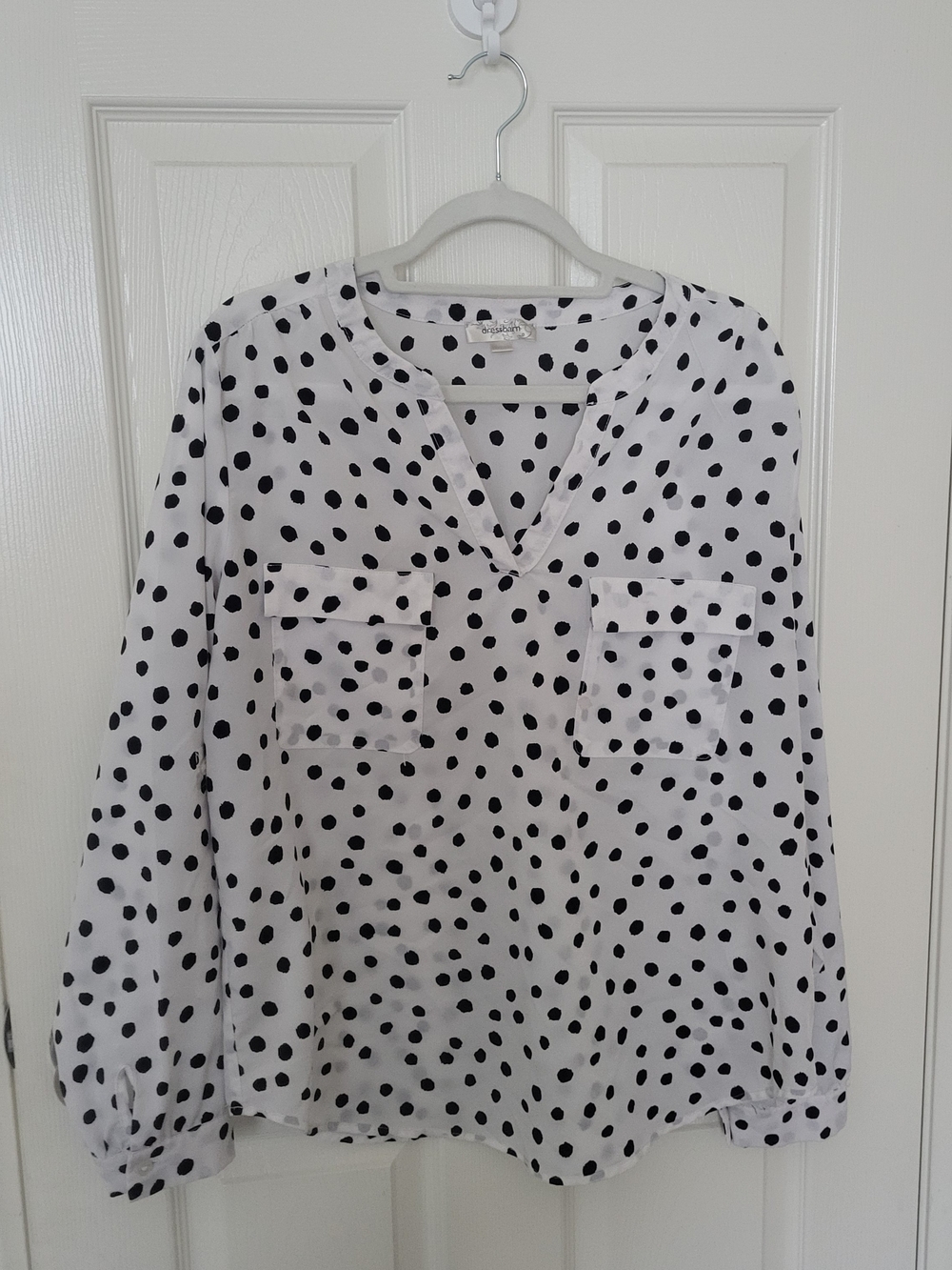 dressbarn White Blouse with Black Polka Dots